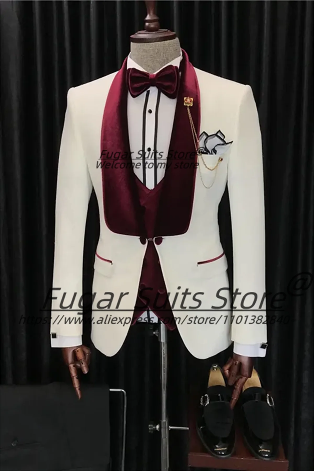Elegant White Groom Wedding Tuxedos Customized Slim Fit Velvet Shawl Lapel Men Suits 3 Pieces Sets Male Prom Blazers Ropa Hombre