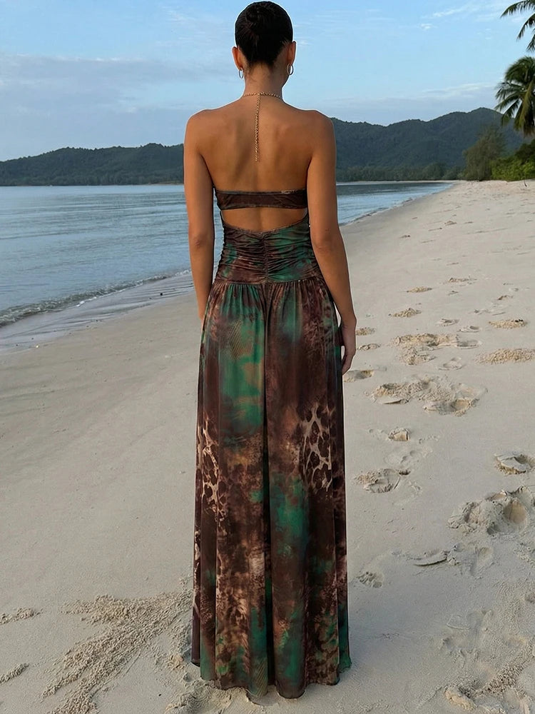 Women’s Elegant Hollow-Out Halter Maxi Dress.