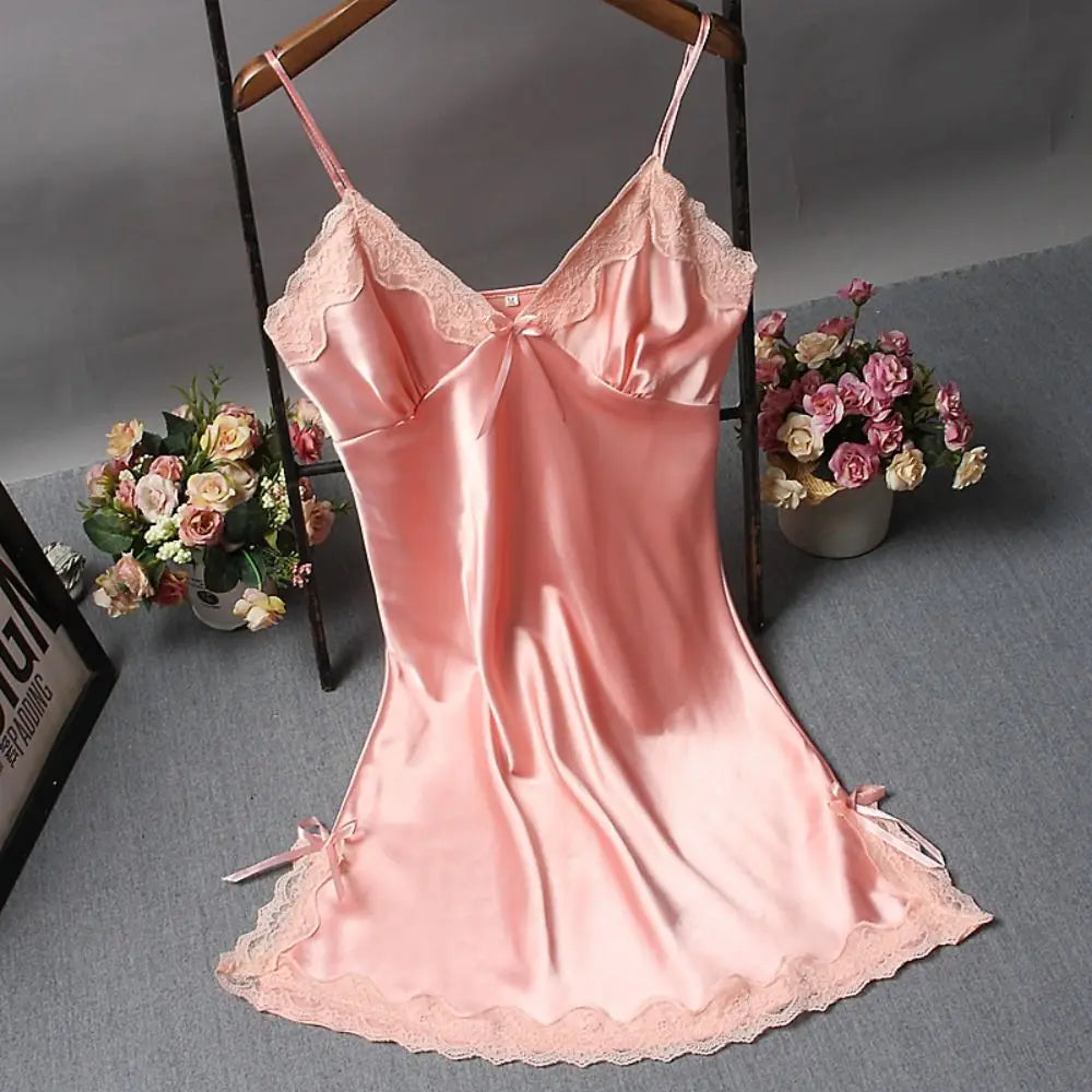 Women’s Elegant V-Neck Satin Nightgown