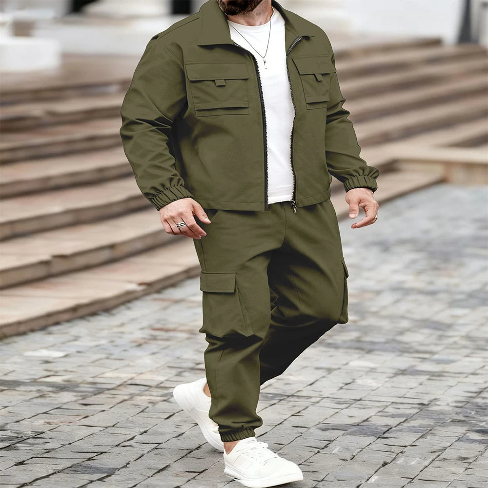 The men's stylish zipper coat and long pants set combines the elements of tactical casual style and sportswear collection-F15