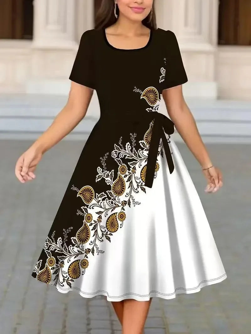Women’s Floral Lace-Up Fit & Flare Dress