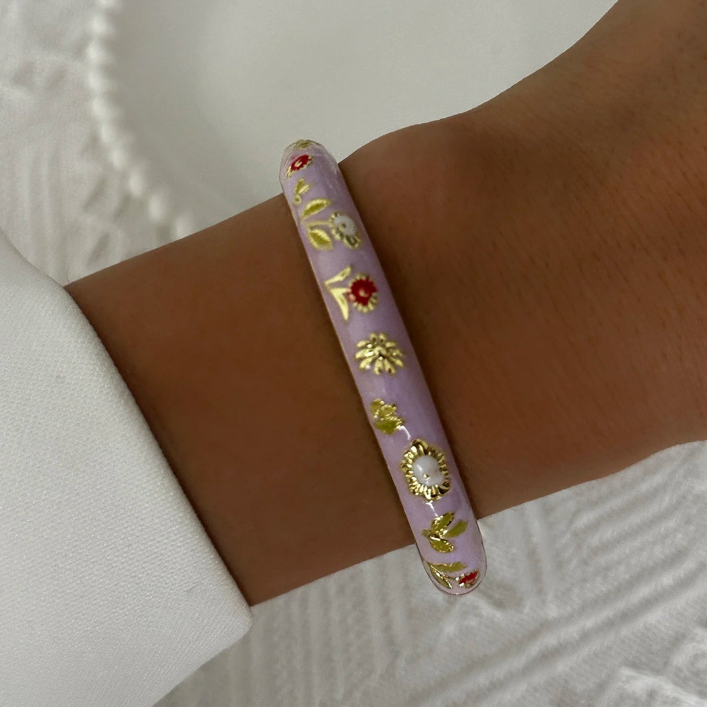 Elegant Enamel Flower Bracelet for Women – Retro Gold-Plated Evil Eye Floral Zircon Bangle, Vintage Party Jewelry