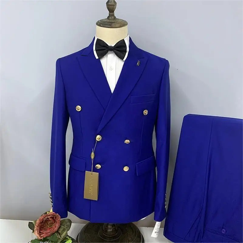 2024 Formal Business 2 Pieces Mens Suit Brown Tuxedos Double-breasted  Metal Jacket for Wedding Groom(Blazer+Pants)