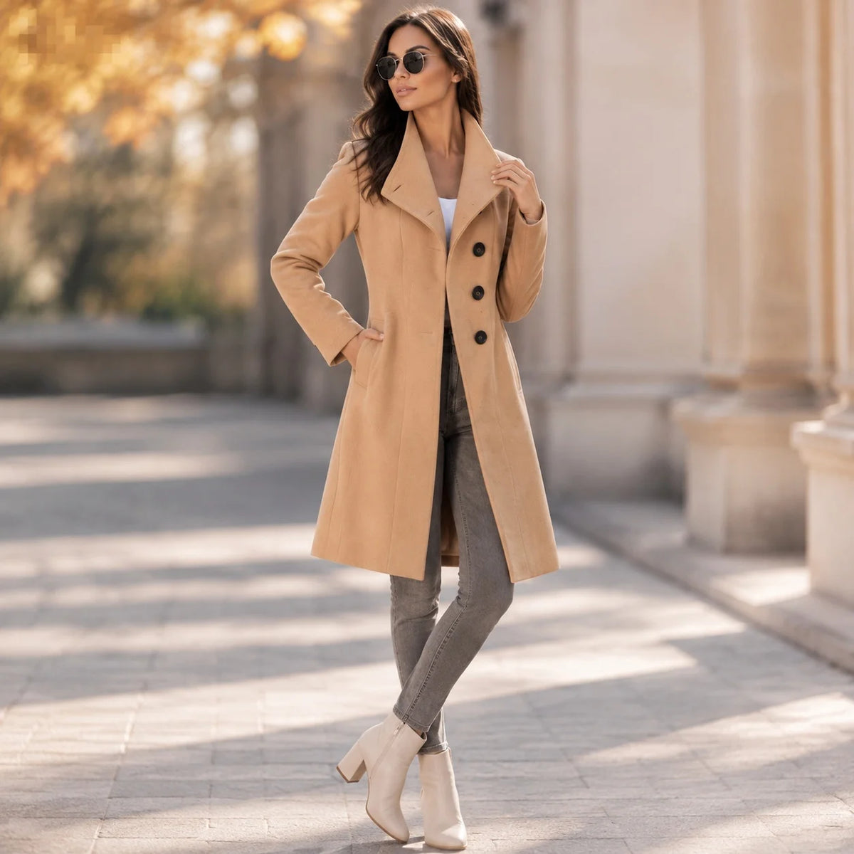 Women's Elegant Belted Long Coat