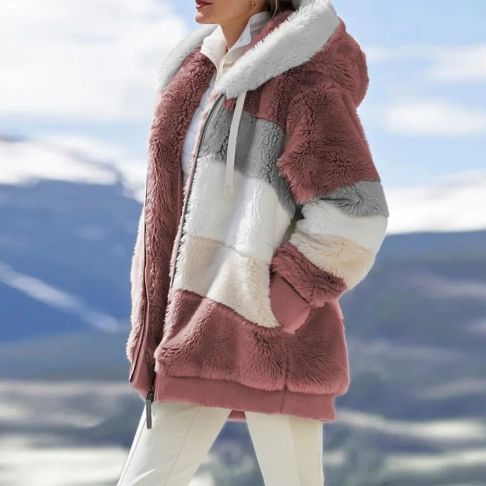 Women's Hooded Plaid Patchwork Winter Jacket