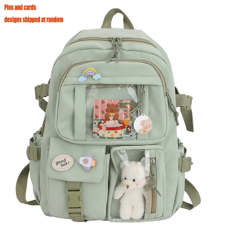 Cute Women’s Waterproof Nylon Backpack – Multi-Pocket Kawaii School Bag, Laptop & Book Pack for Girls, Stylish Student Travel Backpack