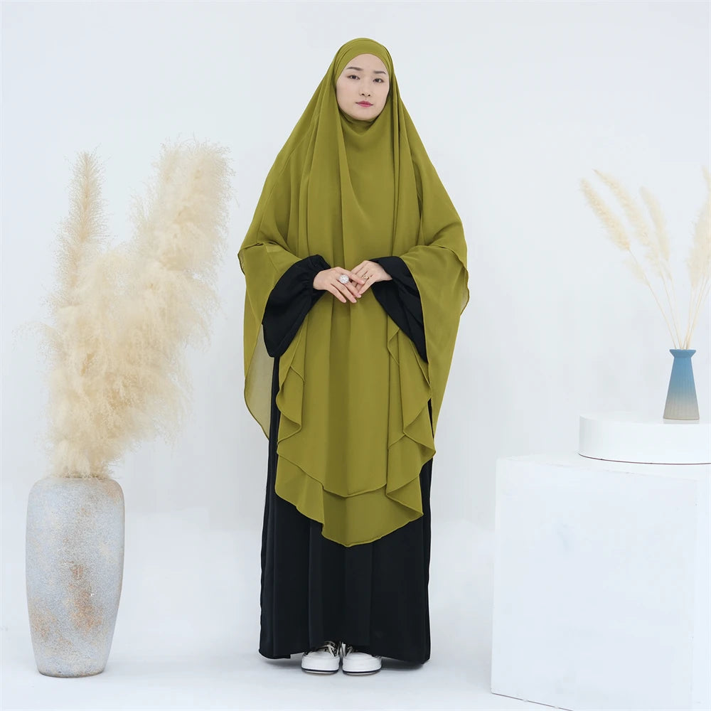 Women’s Elegant Chiffon Khimar & Abaya Set