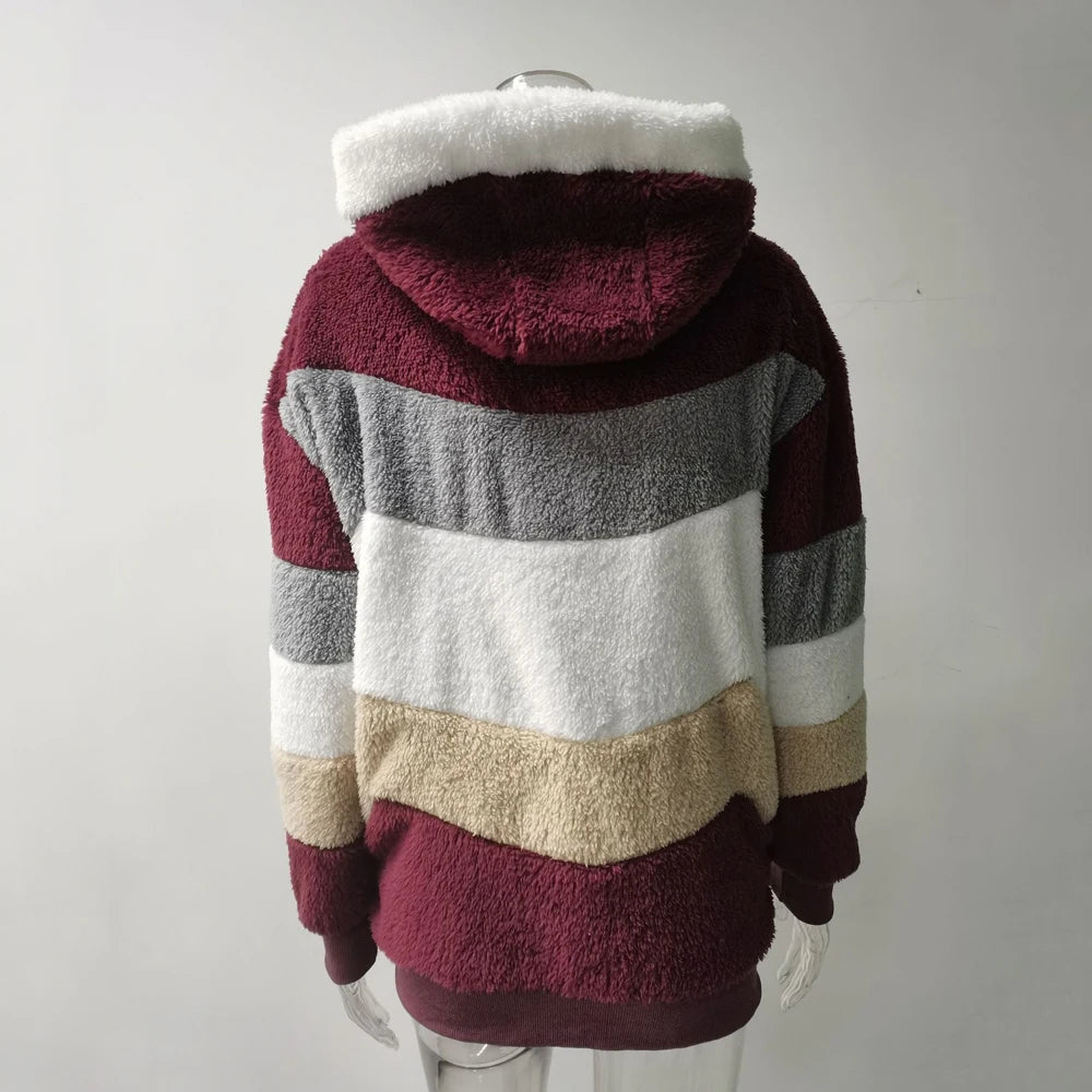 Women's Hooded Plaid Patchwork Winter Jacket