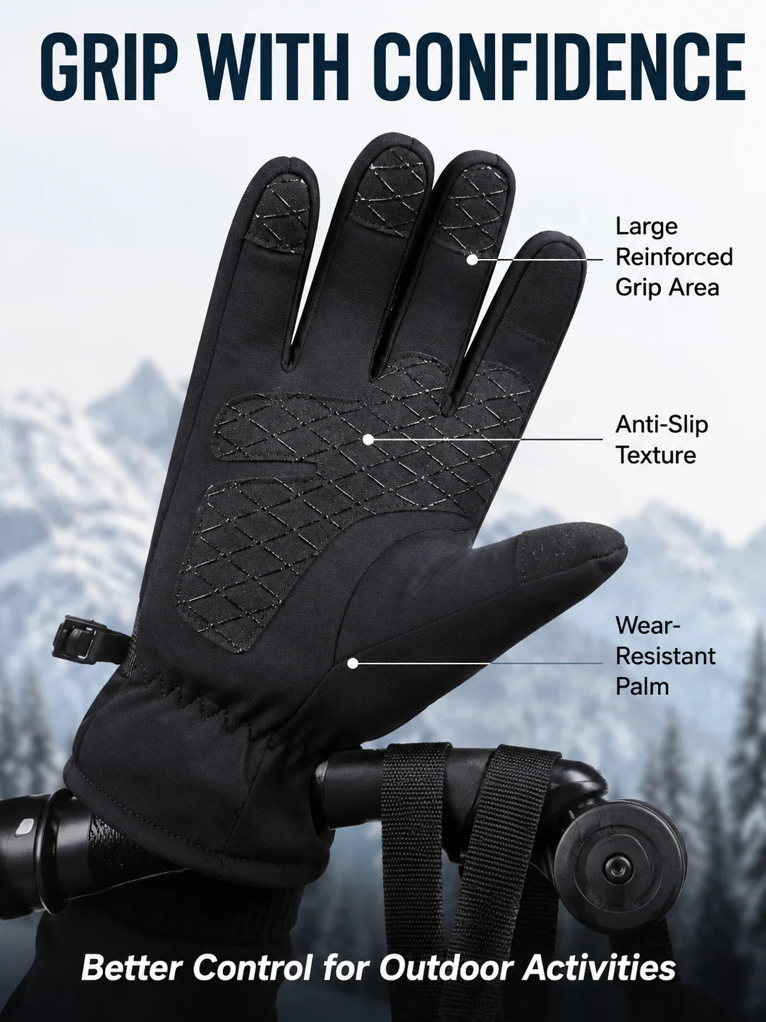 Outdoor Winter Gloves Men Women Thermal Touchscreen Water Resistant Anti Slip Zipper Pocket Gloves for Hiking Cycling