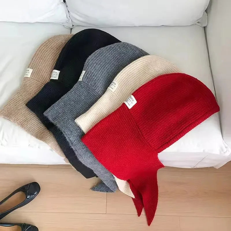 Oversize Hood Scarf Balaclava Hat Winter Ear Protection Windproof Warm Balaclava Hats Women Fashion Hat and Scarf Skullies Beani