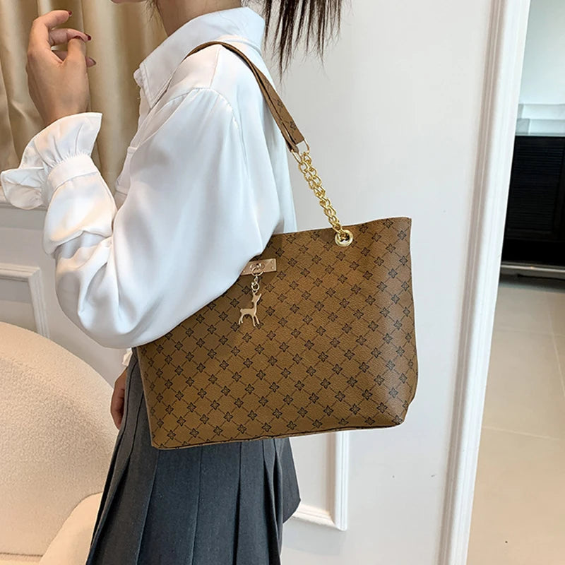 Women’s Fashion Plaid PU Shoulder Tote Bag