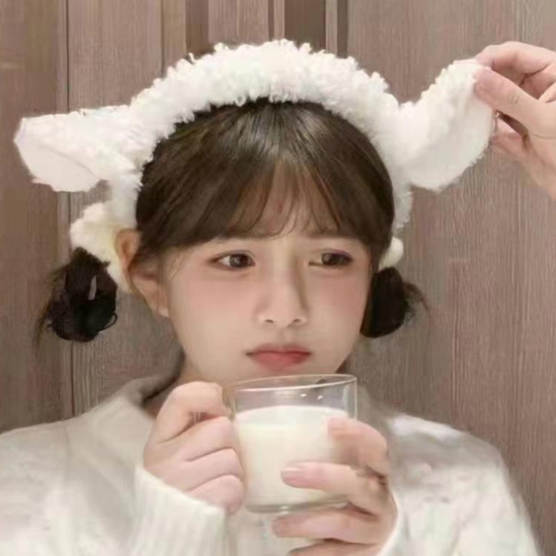 Soft  Lamb Headband Animal Shape Plush Ears Hair Hoop for Washing Face Fluffy Animal Hairbands Cartoon Costume T8NB