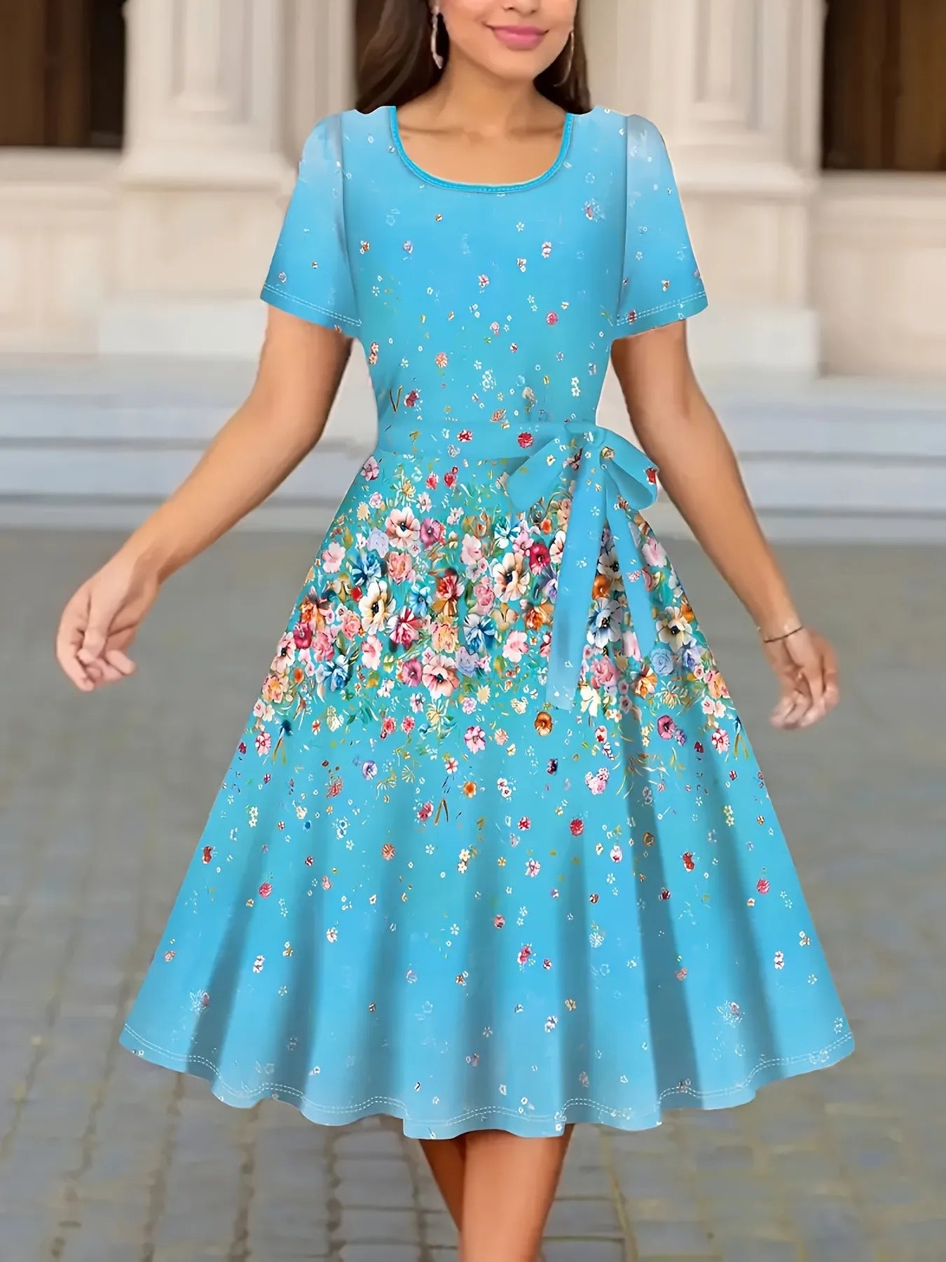 Women’s Floral Lace-Up Fit & Flare Dress