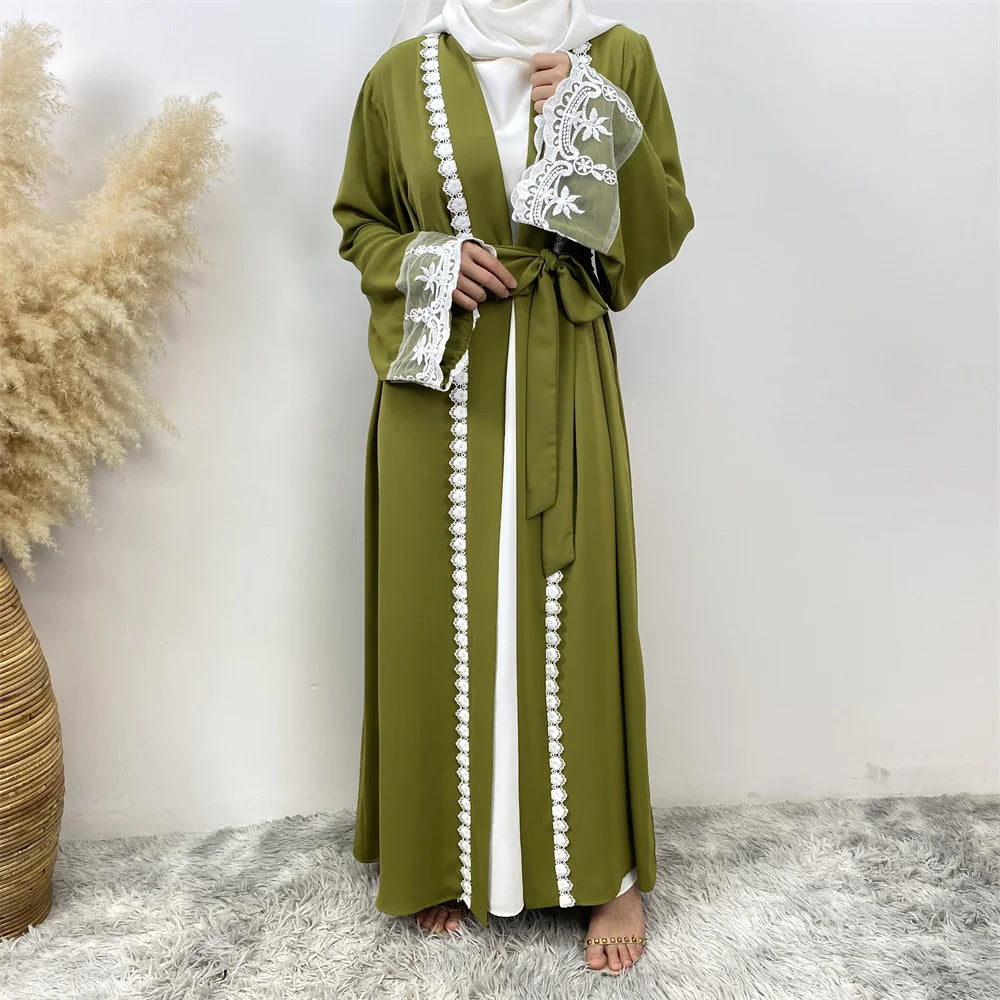 Women’s Lace Trim Nida Abaya with Pockets