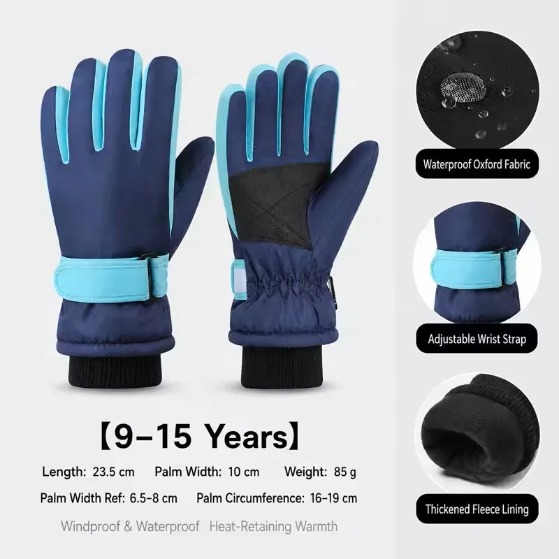 New Children Ski Gloves Keep Finger Warm Waterproof Thicken Mittens Winter Snowboard Snow Kids Gloves for Boys Girl Accessories