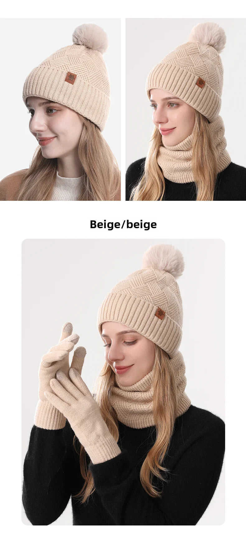 Men's / Women's Outdoor Warm Fleece-lined Knitted Hats Winter Cold-proof Double-layer Stocking Cap One/three-piece Set Skullies