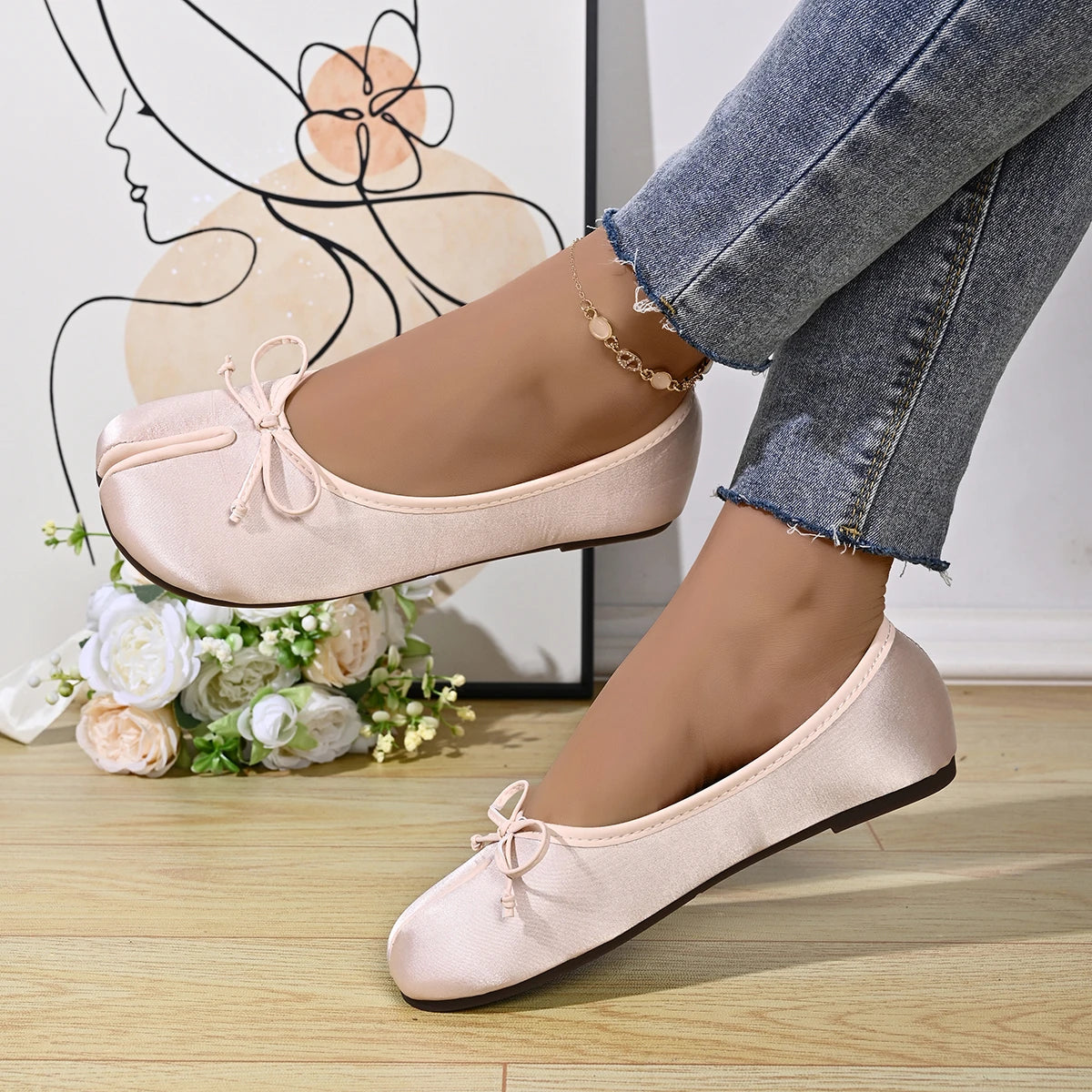 Soft Split Toe Tabi Ballet Flats Women Bowknot Leather Round Toe Ballerina Shoes Low Heel Slip On Loafers Casual Moccasins 2026