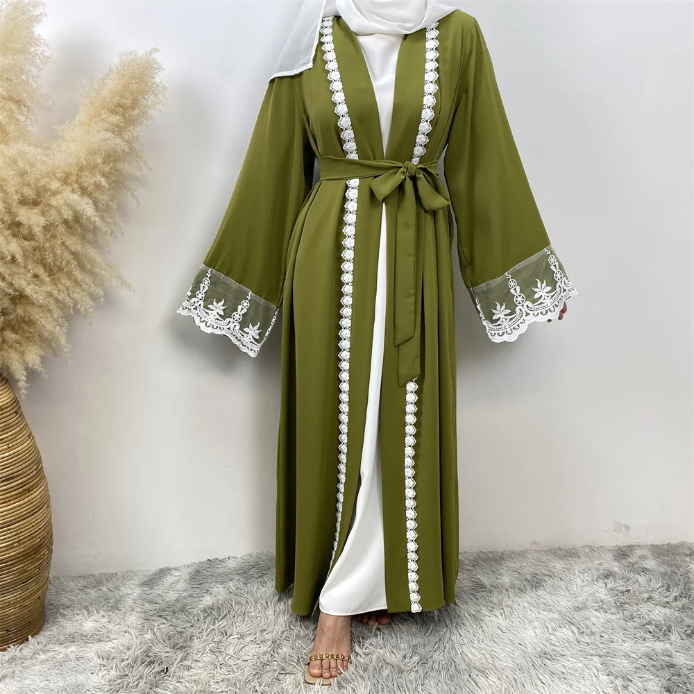 Women’s Lace Trim Nida Abaya with Pockets