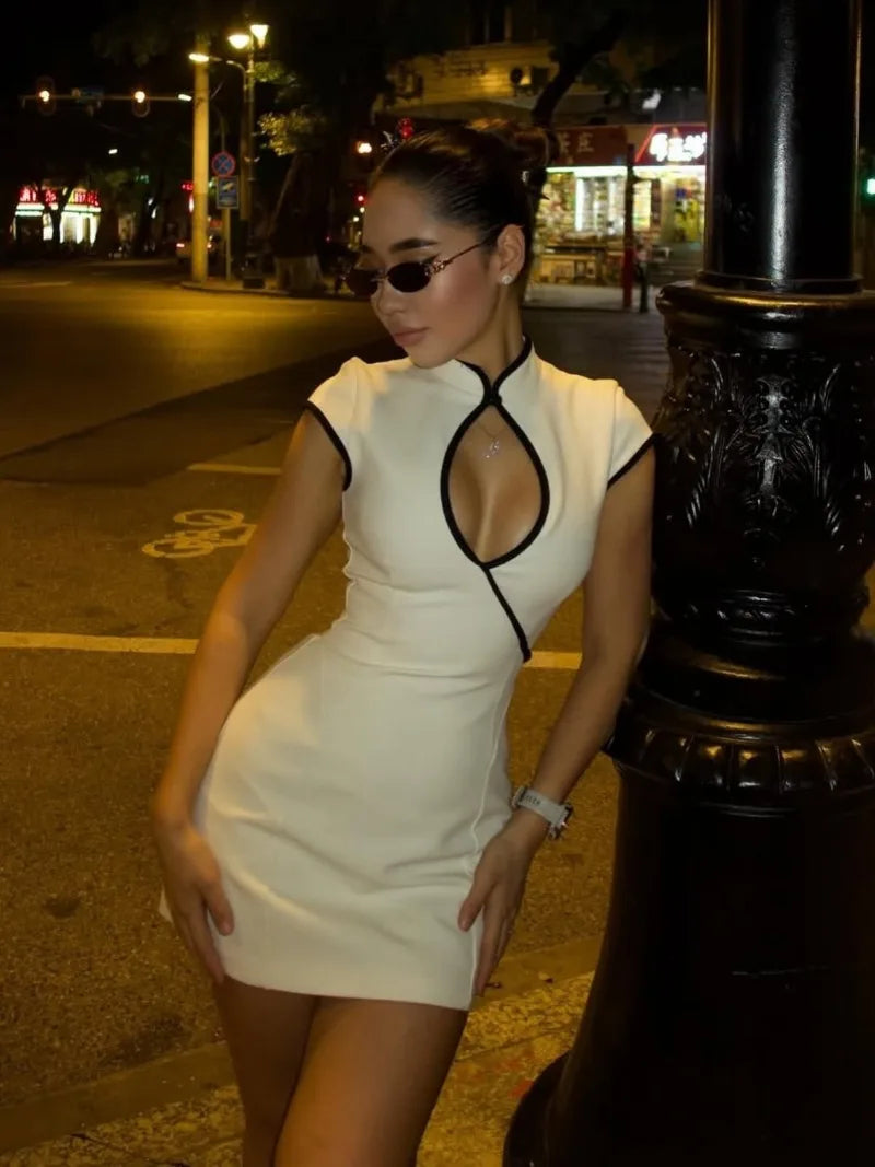 Women’s Elegant V-Neck Hollow-Out Mini Dress