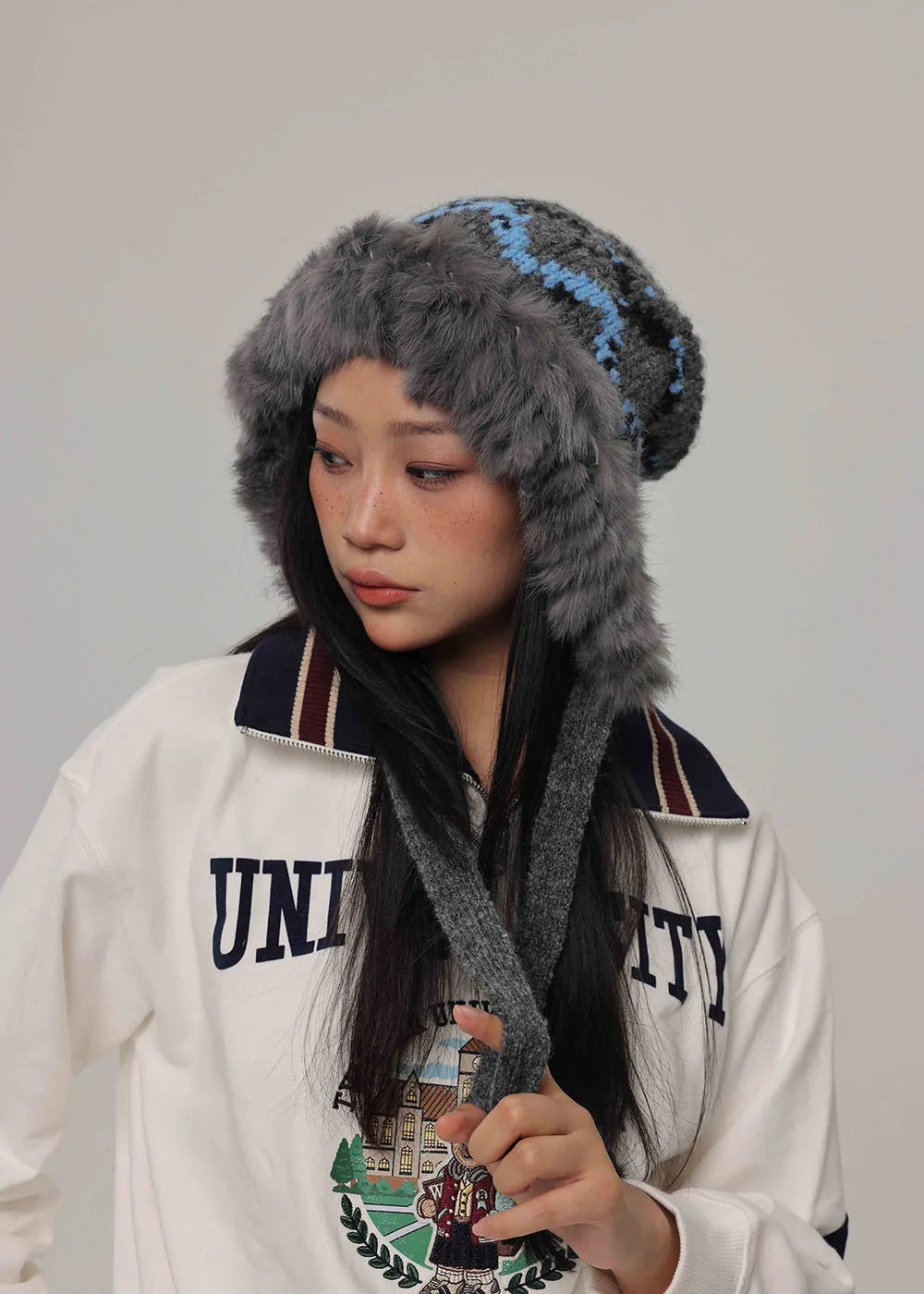 2024 rabbit fur Winter Balaclava Hats For Men&Women Unisex Knitted Hooded Caps Outdoor Warmer Drawstring Hats Beanies Cap