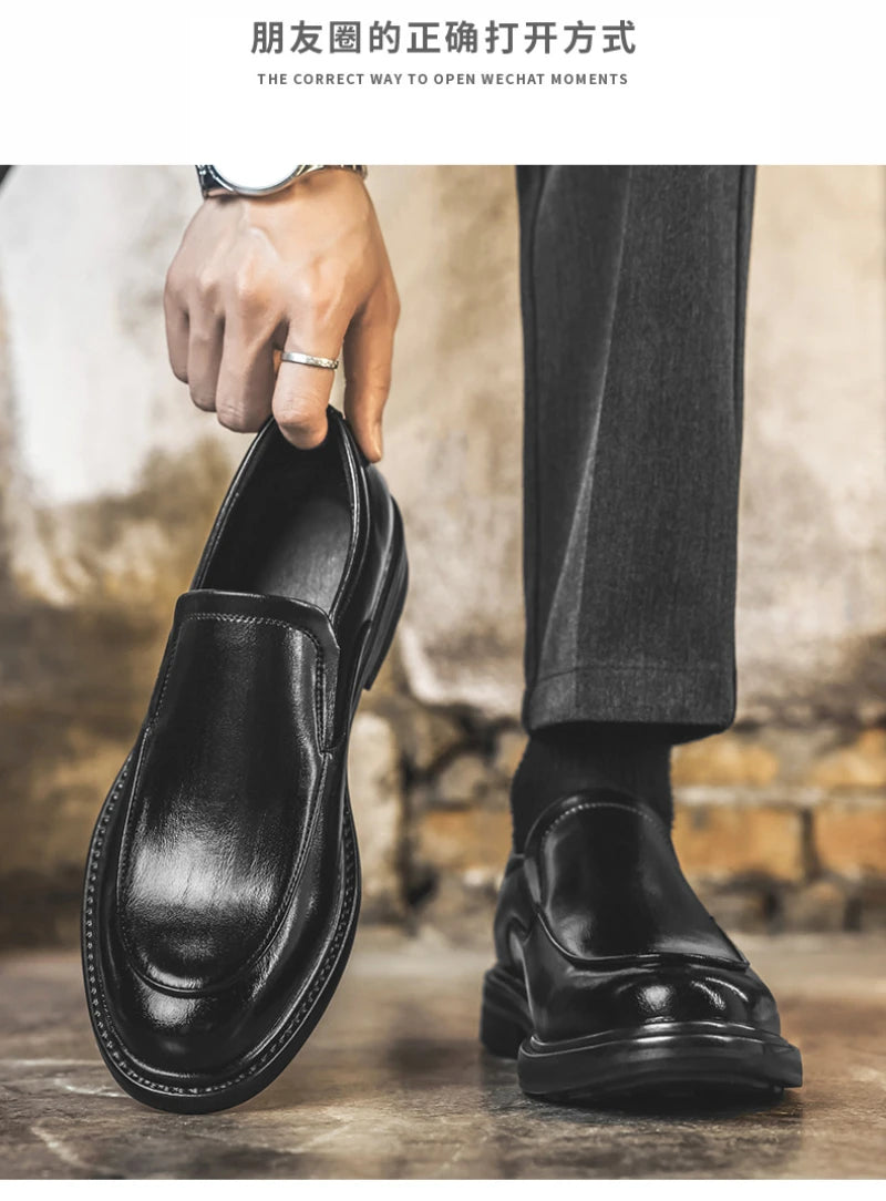 Men Vintage Burnished Leather Shoes 2026 Autumn New Trendy Low Top Slip On Casual Leather Shoes British Style Loafers For Men
