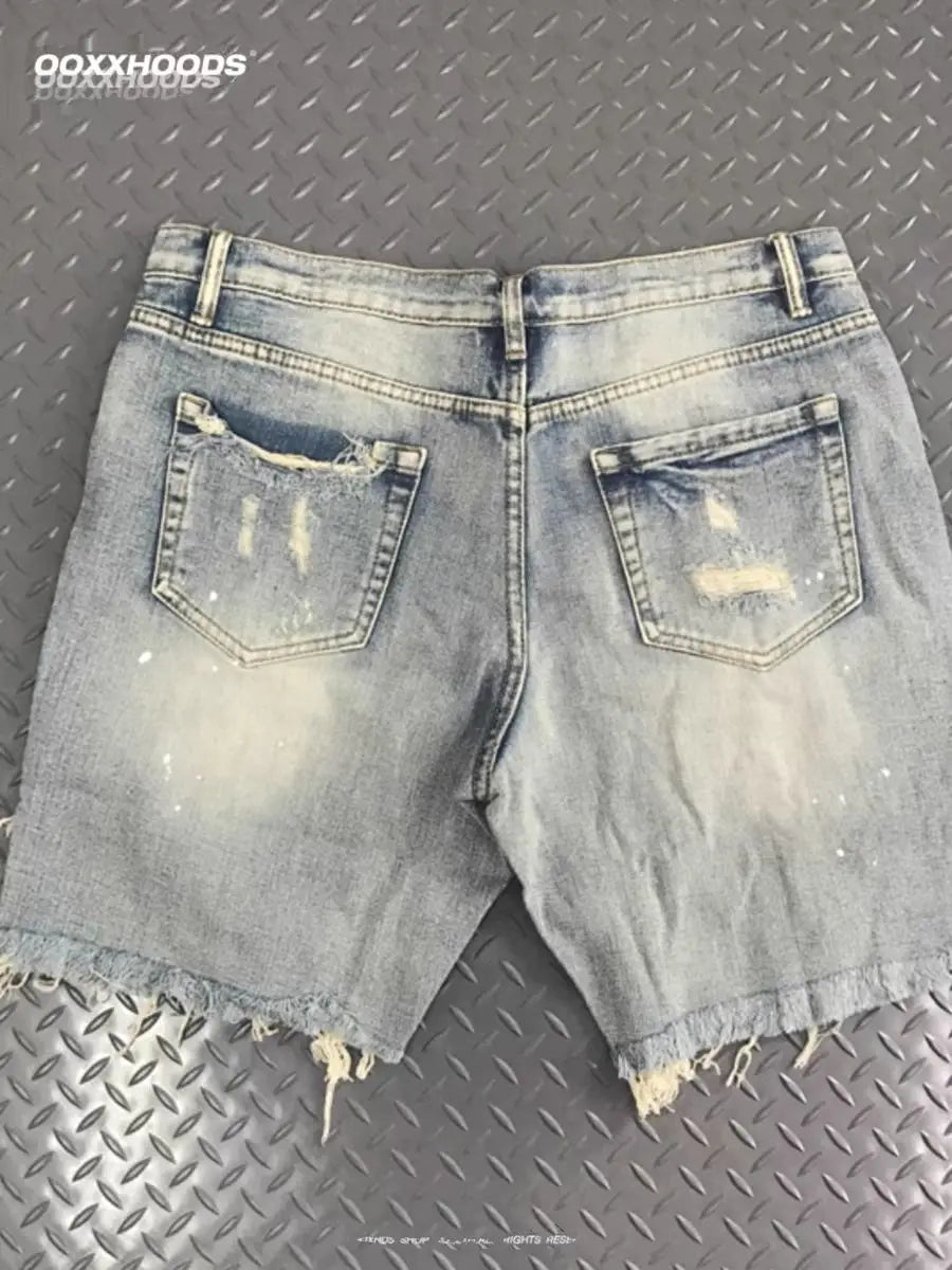 Trend 2026 Summer New Half Pants Retro Denim Washed Pants Ripped Hole Beggar Loose Casual Shorts High-end Luxury Man Clothes