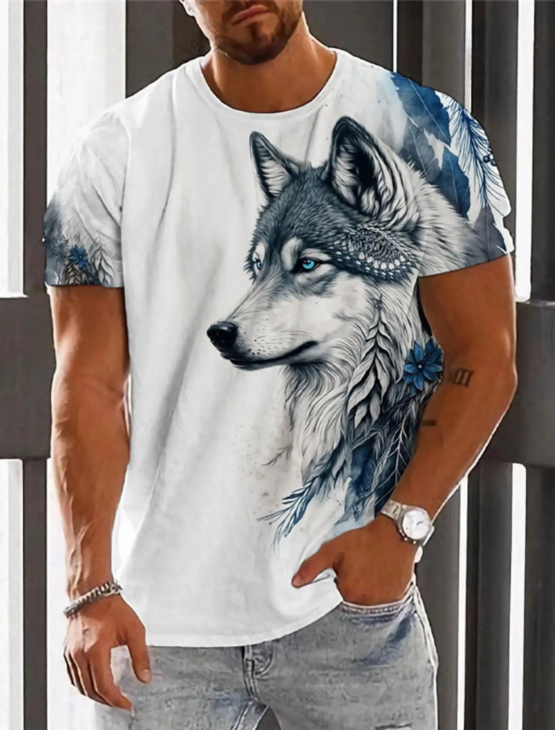 Men's 3D Wolf Print Man T Shirts Casual O Neck Short Sleeve Shirt Breathable And Comfortable Fabric Men's Street Outdoor Clothes