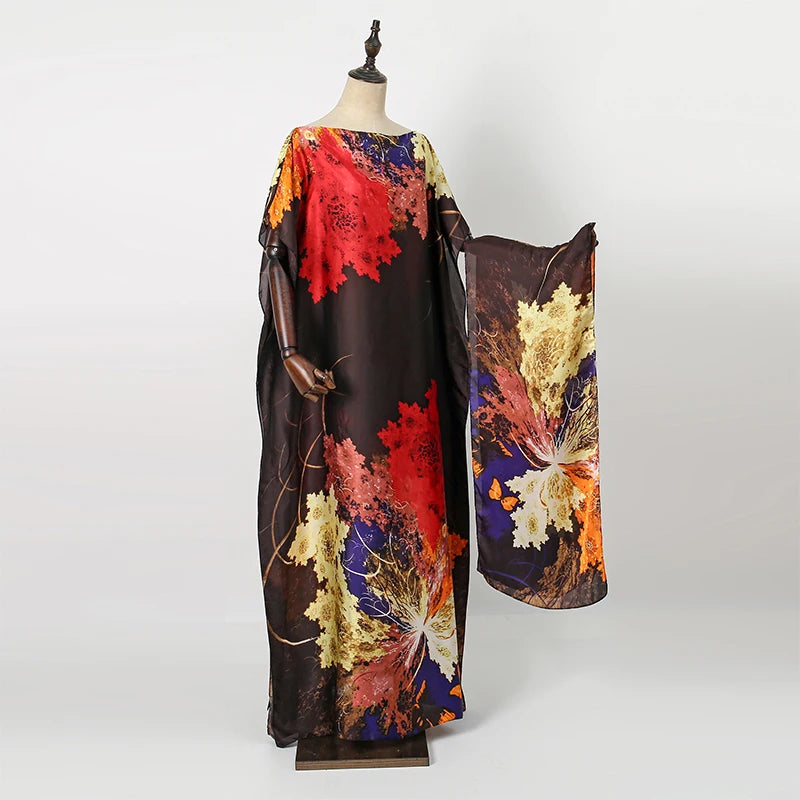 Women’s Luxury Satin-Style Printed Abaya Dress