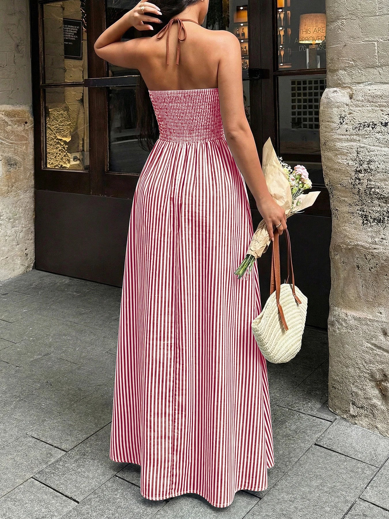 Women’s Striped Backless Maxi Dress
