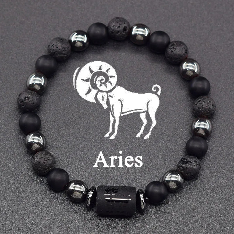 12 Zodiac Constellation Signs Bracelet for Men & Women – Natural Tiger Eye Stone Beaded Bracelet, Leo Taurus Charm Couple Jewelry