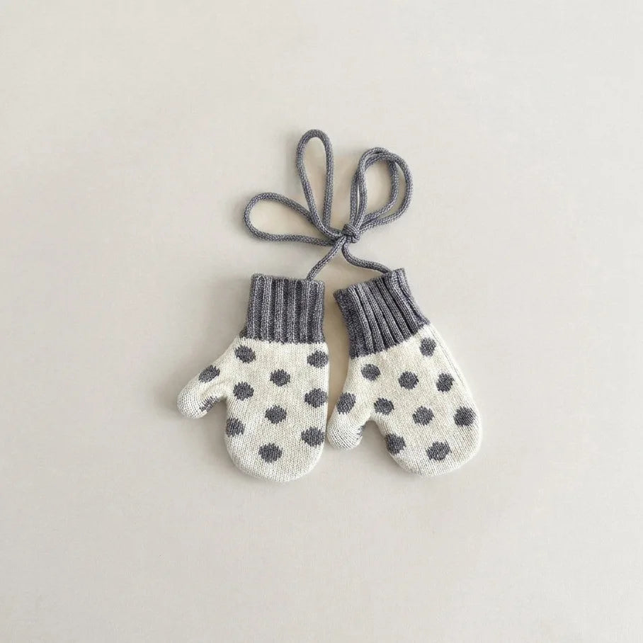 Autumn Winter Baby Anti-lost Gloves Korean Fashion Polka Dot Mittens Kids Gloves Warm Knitted Toddler Gloves for Outdoor Wear