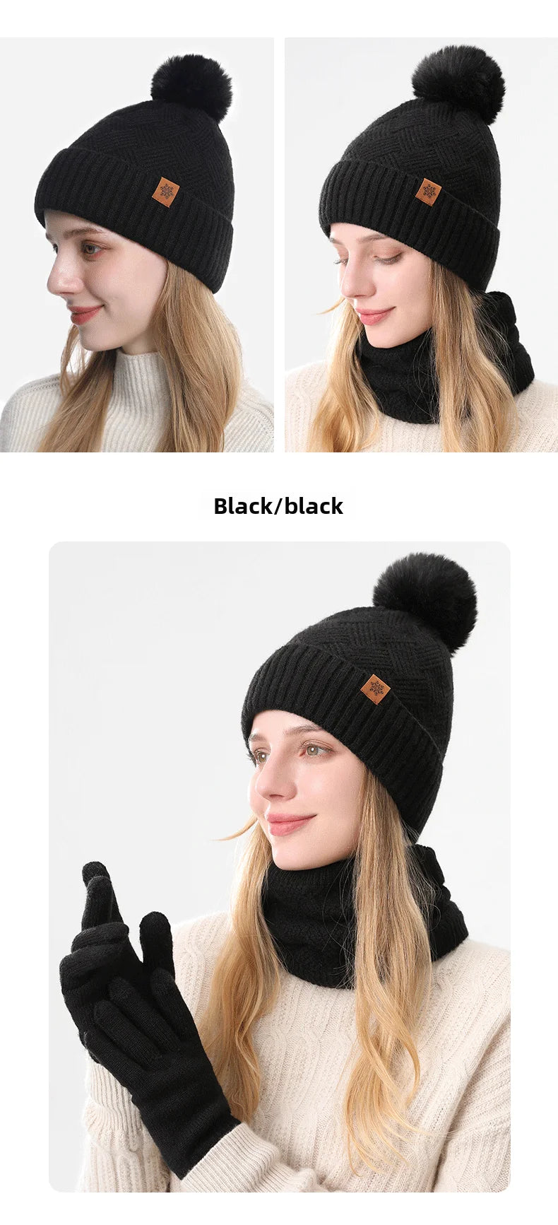 Men's / Women's Outdoor Warm Fleece-lined Knitted Hats Winter Cold-proof Double-layer Stocking Cap One/three-piece Set Skullies