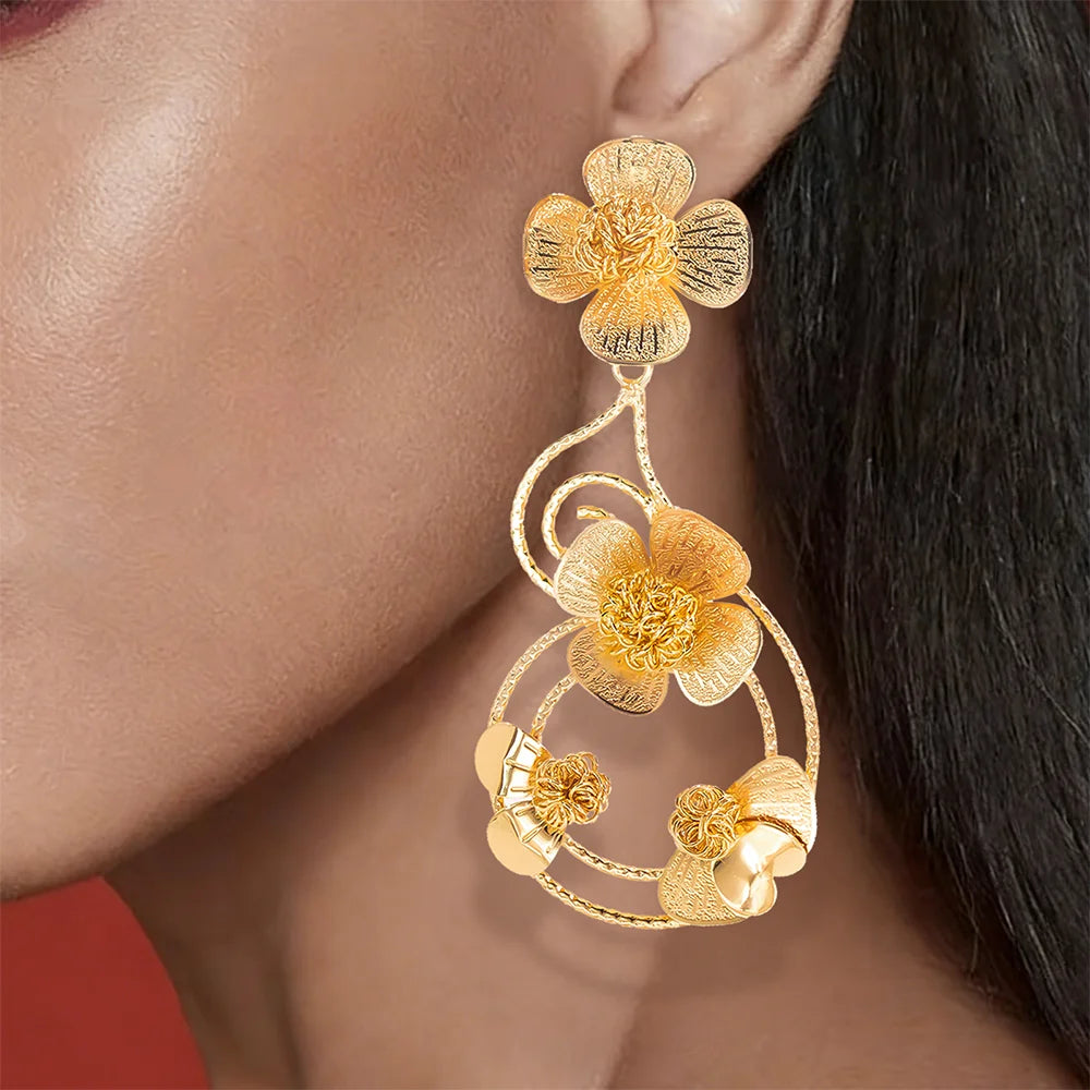Women’s 18K Gold-Plated Botanical Drop Earrings