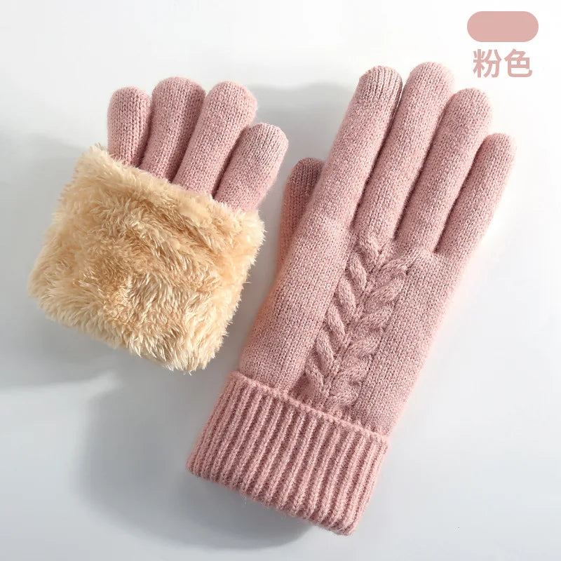 Knitted gloves for men and women for winter double layer plus velvet thickened warm and cold jacquard Amazon fashion touch scree