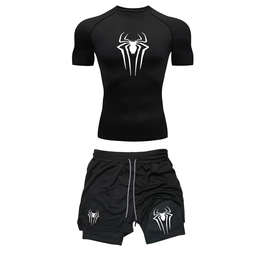 Men’s Spider Print Compression Workout Set