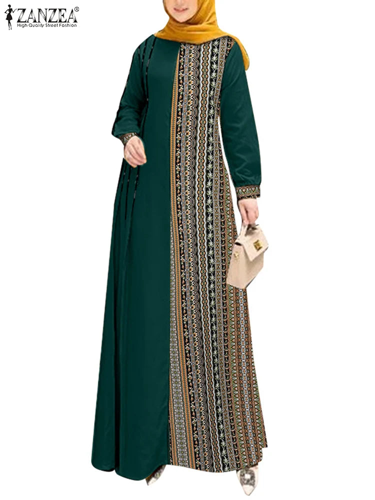 Women’s ZANZEA Ethnic Printed Patchwork Maxi Dress
