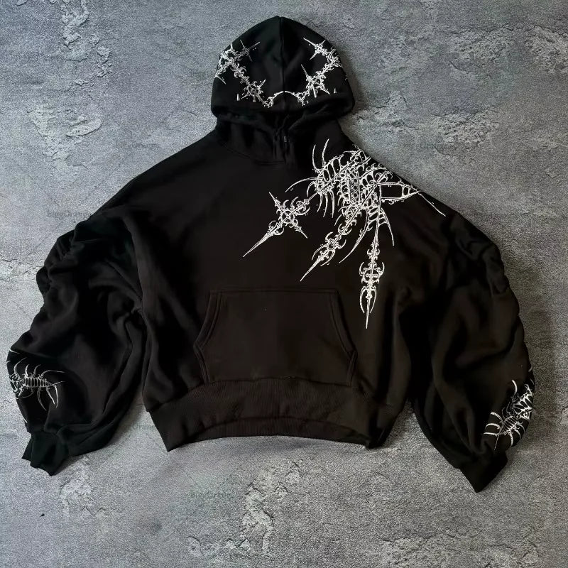 New Y2K Streetwear Jeans American Street Clothes Mens Womens Harajuku Skull Straight Wide-leg Pants Hip-hop Casual Hoodie Top