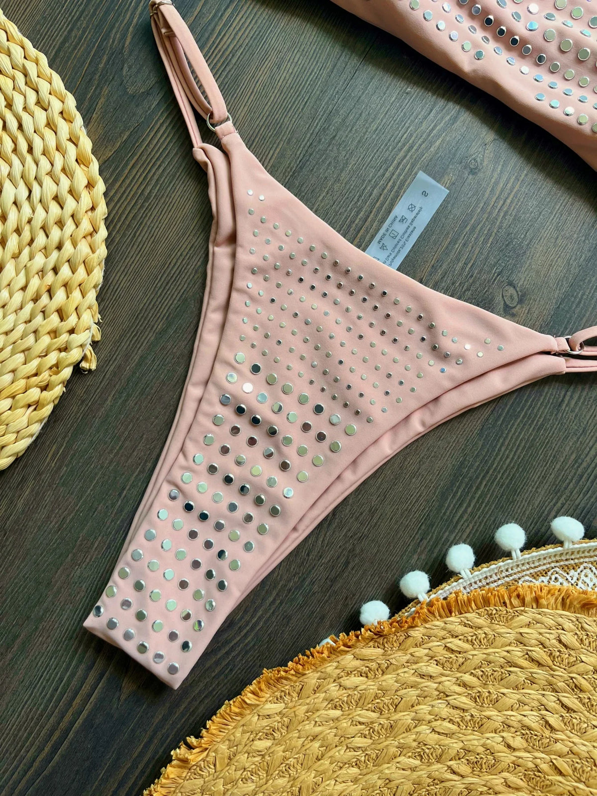 2025 Diamond Bikini Sexy Women Swimsuit Bandeau Biquini Push Up Swimwear Female Shiny Bathing Suits Floral Bodysuit Beachwear