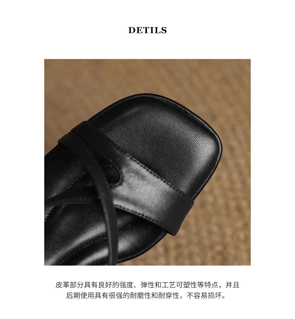 Women’s Elegant Square Toe Cross Strap Sandals Low Heel Buckle Soft Sole Comfortable Summer Dress Fashion Shoes