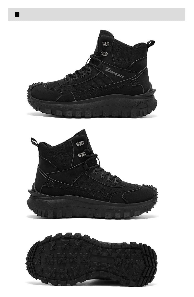 Men's Thick-Soled High-Top Boots, Non-Slip and Wear-Resistant, Suitable for Outdoor Hiking and Everyday Casual Wear