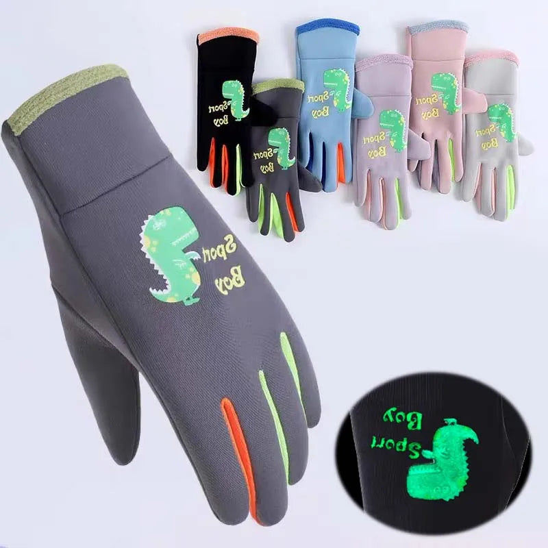 Children Warm Plush Gloves Winter Boys Girls Kids Outdoor Windproof Skiing Cycling Gloves Glow Students Toddler Cycling Mittens