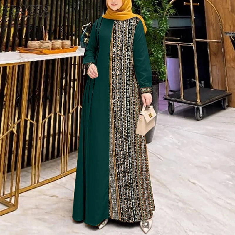 Women’s ZANZEA Ethnic Printed Patchwork Maxi Dress