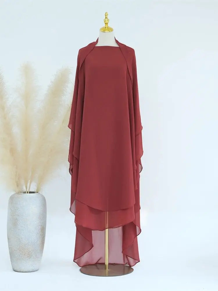 Women’s Elegant Chiffon Khimar & Abaya Set