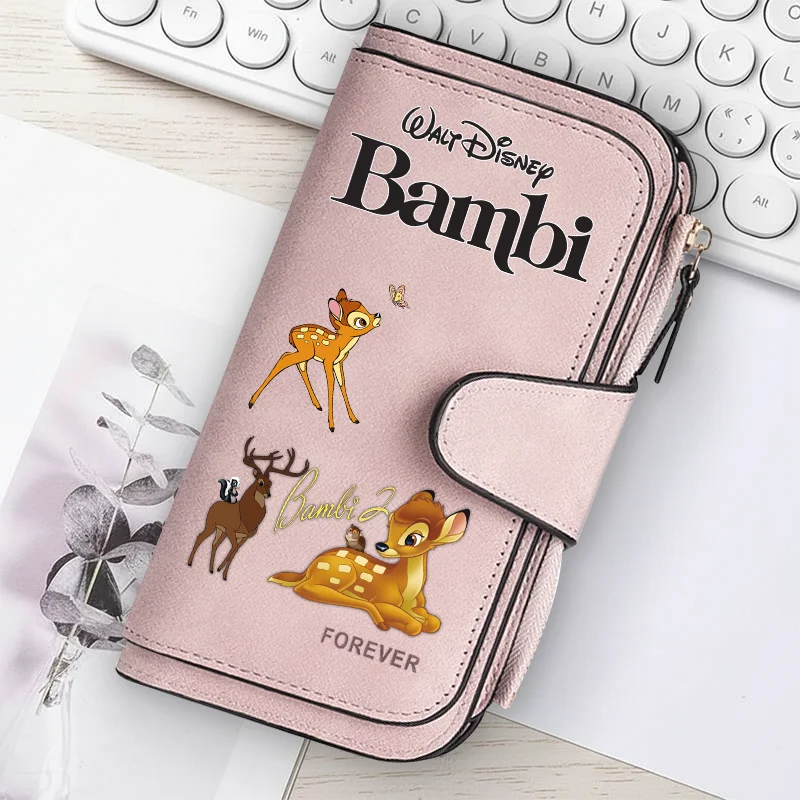Bambi Long Zip Wallet for Women – Cute Cartoon Multi-Card Large Capacity Kawaii Clutch Bag, Soft Texture Fashion Purse