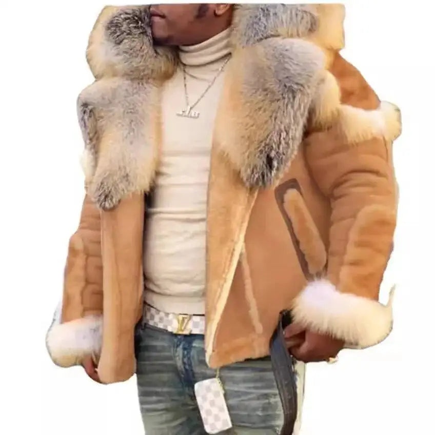Men's Faux Leather Fur Collar Winter Jacket