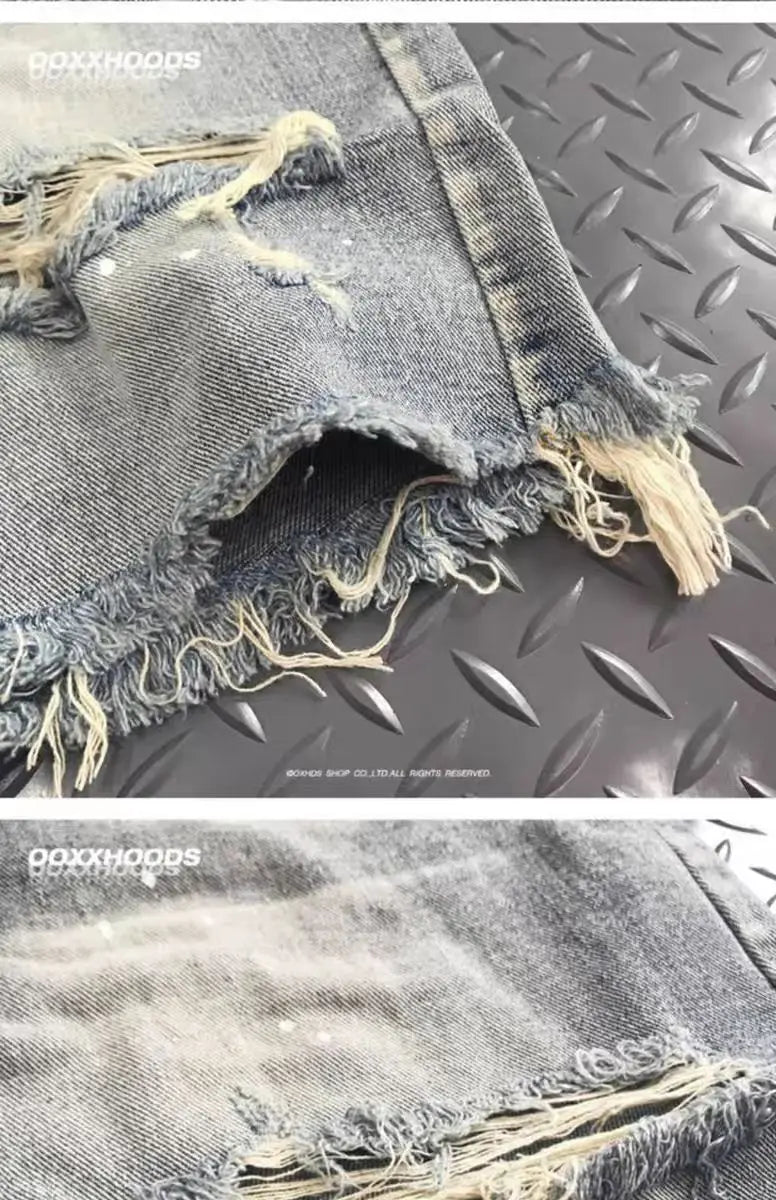 Trend 2026 Summer New Half Pants Retro Denim Washed Pants Ripped Hole Beggar Loose Casual Shorts High-end Luxury Man Clothes