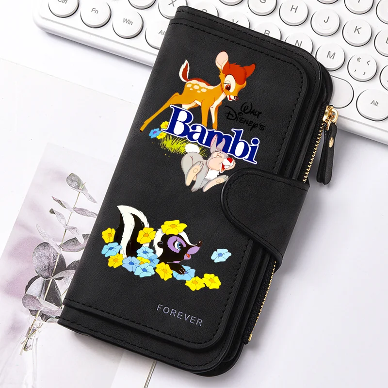 Bambi Long Zip Wallet for Women – Cute Cartoon Multi-Card Large Capacity Kawaii Clutch Bag, Soft Texture Fashion Purse