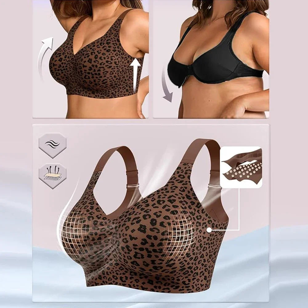 Leopard Print Seamless Jelly Bras No Underwire Push Up Wireless Bra Seamless Lift Bras Full Coverage Brassiere Plus Size,S-4XL