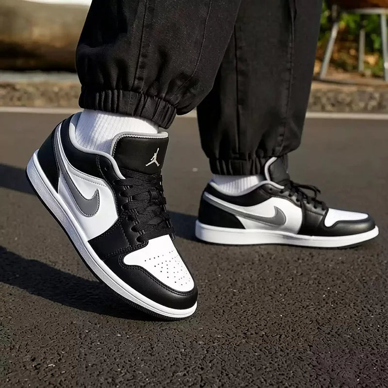 Air Jordan 1 Low Shadow Grey Leather Sneakers – 553558-040