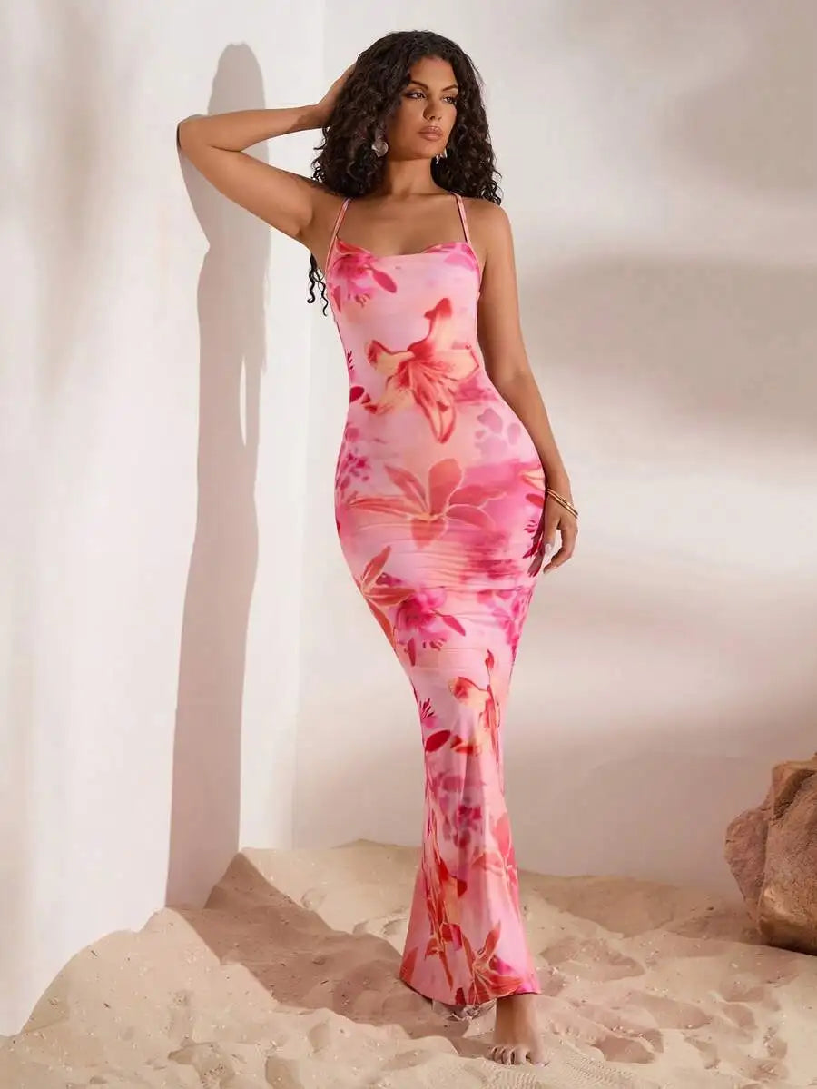 Women’s Floral Backless Maxi Dress 🌸